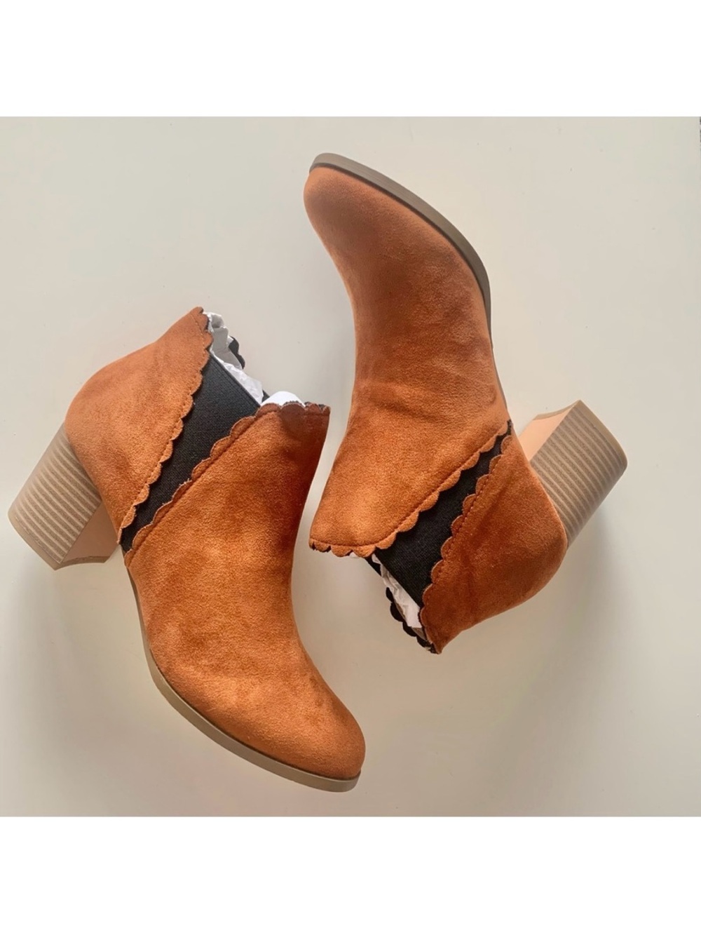 AMS Scalloped Chelsea Faux Suede Ankle Boot in Brown